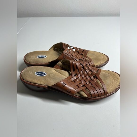 Dr Scholls Sandals Womens Size  8 Slides Woven Brown Leather Open Toe Low Heels - Picture 7 of 7
